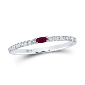 10kt White Gold Baguette Ruby Diamond Band Ring - A Captivating Gemstone Delight Top view from the 10Kt White Gold Womens Baguette Ruby Diamond Band Ring 1 5 Cttwpin214588 collection by Splendid Jewellery