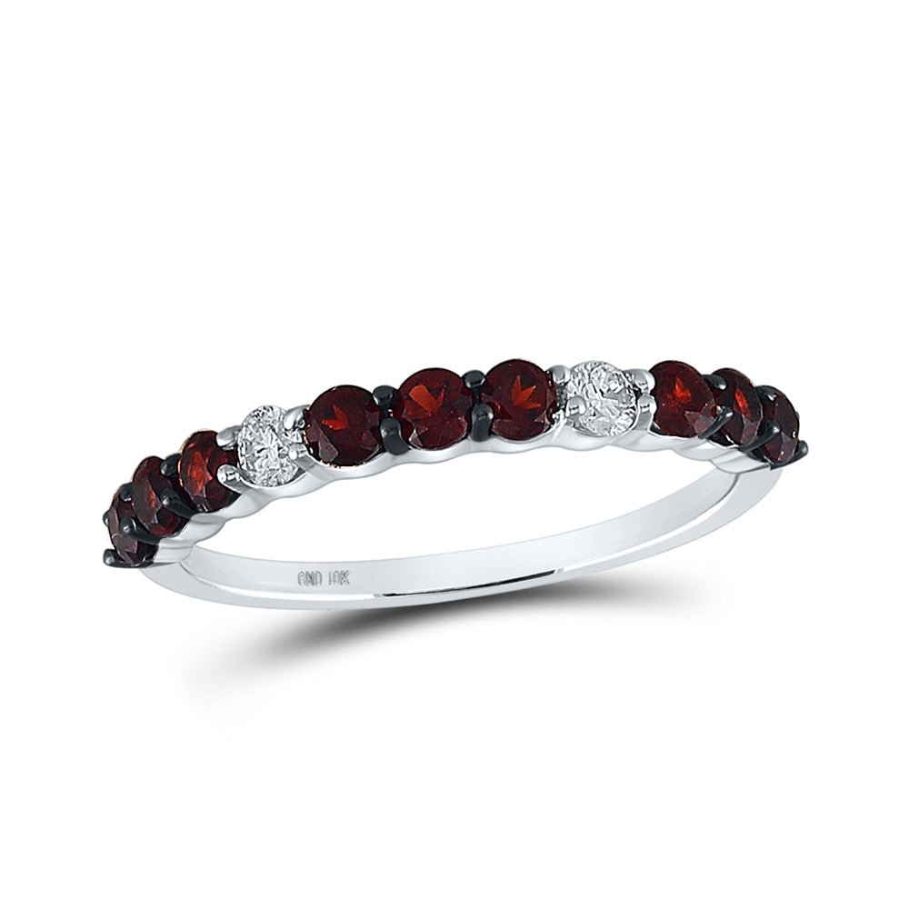 Gemstone Band | 10kt White Gold Womens Round Lab-Created Garnet Diamond Band Ring 7/8 Cttw | Splendid Jewellery GND