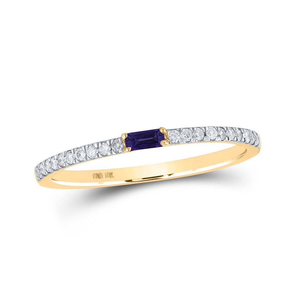 Gemstone Band | 10kt Yellow Gold Womens Baguette Amethyst Diamond Band Ring 1/5 Cttw | Splendid Jewellery GND