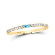 Load image into Gallery viewer, 10kt Yellow Gold Baguette Aquamarine and Diamond Band Ring | Splendid Jewellery product  Top View from Splendid Jewellery