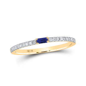 Radiant Blue Sapphire and Diamond Band Ring - 10kt Yellow Gold product  Top View from Splendid Jewellery