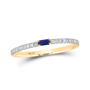 Gemstone Band | 10kt Yellow Gold Womens Baguette Blue Sapphire Diamond Band Ring 1/5 Cttw | Splendid Jewellery GND