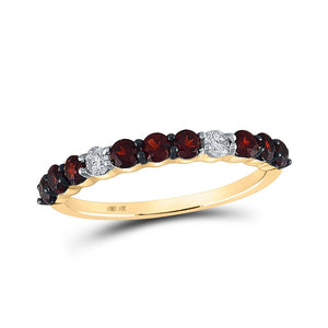 Gemstone Band | 10kt Yellow Gold Womens Round Lab-Created Garnet Diamond Band Ring 7/8 Cttw | Splendid Jewellery GND