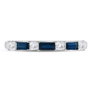 Gemstone Band | 14kt White Gold Womens Baguette Blue Sapphire Diamond Anniversary Ring 5/8 Cttw | Splendid Jewellery GND