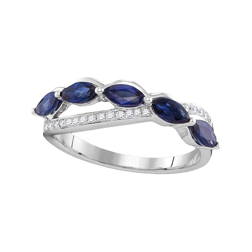Gemstone Band | 14kt White Gold Womens Marquise Blue Sapphire Diamond Band Ring 1 Cttw | Splendid Jewellery GND