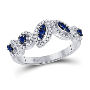 Gemstone Band | 14kt White Gold Womens Round Blue Sapphire Band Ring 1/2 Cttw | Splendid Jewellery GND