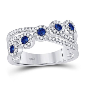 Gemstone Band | 14kt White Gold Womens Round Blue Sapphire Crossover Band Ring 1/2 Cttw | Splendid Jewellery GND
