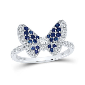 Enchanting Blue Sapphire Butterfly Ring Top view from the 10Kt White Gold Womens Round Blue Sapphire Diamond Butterfly Ring 5 8 Cttwpin219501 collection by Splendid Jewellery