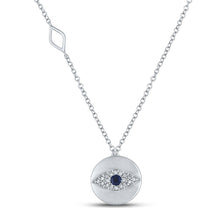 Load image into Gallery viewer, Enchanting Blue Sapphire Evil Eye Necklace Top view from the 10Kt White Gold Womens Princess Blue Sapphire Evil Eye Necklace 1 5 Cttwpin212919 collection by Splendid Jewellery