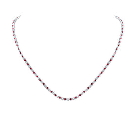 Radiant Ruby Diamond Tennis Necklace in 14kt Rose Gold - A Captivating Masterpiece - Top View