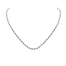 Enchanting Blue Sapphire Diamond Tennis Necklace - Top View