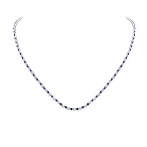 Gemstone Chain Necklace | 14kt White Gold Womens Round Blue Sapphire Diamond 18-inch Tennis Necklace 5-5/8 Cttw | Splendid Jewellery GND