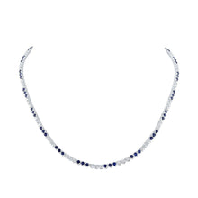 Load image into Gallery viewer, 14kt White Gold Blue Sapphire Diamond Tennis Necklace - A Mesmerizing Symphony of Elegance - Top View