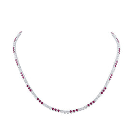 Radiant Ruby Diamond Tennis Necklace - Top View