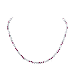 Gemstone Chain Necklace | 14kt White Gold Womens Round Ruby Diamond 18-inch Tennis Necklace 5-5/8 Cttw | Splendid Jewellery GND