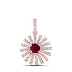 Radiant Ruby and Diamond Circle Pendant in 14kt Rose Gold - Top View