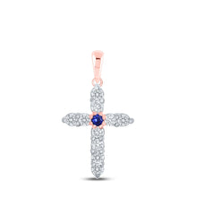 Load image into Gallery viewer, Radiant Blue Sapphire Diamond Cross Pendant - A Symbol of Elegance and Faith - Alternate view 1 from Splendid Jewellery