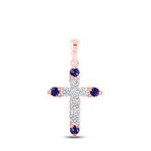 Load image into Gallery viewer, Exquisite Blue Sapphire Diamond Cross Pendant - Alternate view 1 from Splendid Jewellery
