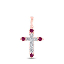 Load image into Gallery viewer, Radiant Ruby and Diamond Cross Pendant - Alternate view 1 from Splendid Jewellery