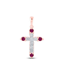 Load image into Gallery viewer, Radiant Ruby and Diamond Cross Pendant - Alternate view 1 from Splendid Jewellery