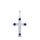 Radiant Blue Sapphire Diamond Cross Pendant | 10kt White Gold Women's 1/2 Cttw | Splendid Jewellery Top view from the 10Kt White Gold Womens Round Blue Sapphire Diamond Cross Pendant 1 2 Cttwpin214104 collection by Splendid Jewellery