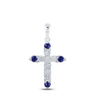 10kt White Gold Gemstone Cross Pendant with Blue Sapphire and Diamond Accents - A Captivating Symbol of Faith and Love Top view from the 10Kt White Gold Womens Round Blue Sapphire Diamond Cross Pendant 1 4 Cttwpin218996 collection by Splendid Jewellery