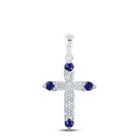 10kt White Gold Gemstone Cross Pendant with Blue Sapphire and Diamond Accents - A Captivating Symbol of Faith and Love Top view from the 10Kt White Gold Womens Round Blue Sapphire Diamond Cross Pendant 1 4 Cttwpin218996 collection by Splendid Jewellery