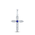 Captivating Blue Sapphire Diamond Cross Pendant Top view from the 10Kt White Gold Womens Round Blue Sapphire Diamond Cross Pendant 1 5 Cttwpin214100 collection by Splendid Jewellery
