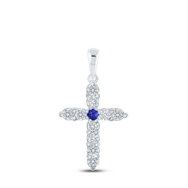 Captivating Blue Sapphire Diamond Cross Pendant Top view from the 10Kt White Gold Womens Round Blue Sapphire Diamond Cross Pendant 1 5 Cttwpin214100 collection by Splendid Jewellery