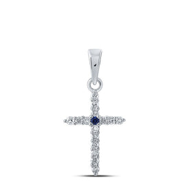 Celestial Blue Sapphire Diamond Cross Pendant Top view from the 10Kt White Gold Womens Round Blue Sapphire Diamond Cross Pendant 1 8 Cttwpin214861 collection by Splendid Jewellery