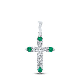 Enchanting Emerald Diamond Cross Pendant Top view from the 10Kt White Gold Womens Round Emerald Diamond Cross Pendant 1 5 Cttwpin218185 collection by Splendid Jewellery