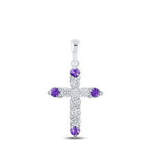 Load image into Gallery viewer, 10kt White Gold Amethyst Cross Pendant with Diamond Accents | Splendid Jewellery Top view from the 10Kt White Gold Womens Round Lab Created Amethyst Cross Pendant 1 2 Cttwpin214101 collection by Splendid Jewellery