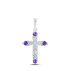 10kt White Gold Amethyst Cross Pendant with Diamond Accents | Splendid Jewellery Top view from the 10Kt White Gold Womens Round Lab Created Amethyst Cross Pendant 1 2 Cttwpin214101 collection by Splendid Jewellery