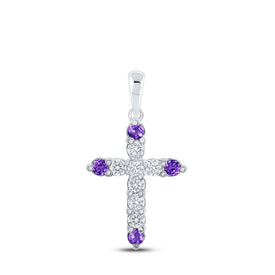 10kt White Gold Amethyst Cross Pendant with Diamond Accents | Splendid Jewellery Top view from the 10Kt White Gold Womens Round Lab Created Amethyst Cross Pendant 1 2 Cttwpin214101 collection by Splendid Jewellery