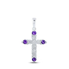 Regal Amethyst Diamond Cross Pendant Top view from the 10Kt White Gold Womens Round Lab Created Amethyst Diamond Cross Pendant 1 Cttwpin214120 collection by Splendid Jewellery