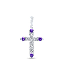 Load image into Gallery viewer, Radiant Amethyst Diamond Cross Pendant in 10kt White Gold Top view from the 10Kt White Gold Womens Round Lab Created Amethyst Diamond Cross Pendant 1 4 Cttwpin214102 collection by Splendid Jewellery
