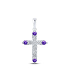 Radiant Amethyst Diamond Cross Pendant in 10kt White Gold Top view from the 10Kt White Gold Womens Round Lab Created Amethyst Diamond Cross Pendant 1 4 Cttwpin214102 collection by Splendid Jewellery
