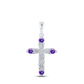 Radiant Amethyst Diamond Cross Pendant in 10kt White Gold Top view from the 10Kt White Gold Womens Round Lab Created Amethyst Diamond Cross Pendant 1 4 Cttwpin214102 collection by Splendid Jewellery