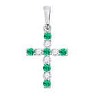 Ethereal Emerald Cross Pendant | 10kt White Gold Womens Round Lab-Created Emerald Cross Pendant 1/3 Cttw Top view from the 10Kt White Gold Womens Round Lab Created Emerald Cross Pendant 1 3 Cttwpin249920 collection by Splendid Jewellery