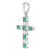 Load image into Gallery viewer, Ethereal Emerald Cross Pendant | 10kt White Gold Womens Round Lab-Created Emerald Cross Pendant 1/3 Cttw Side view from the 10Kt White Gold Womens Round Lab Created Emerald Cross Pendant 1 3 Cttwpin249920 collection by Splendid Jewellery