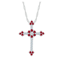 Load image into Gallery viewer, Radiant Love Cross Pendant | 10kt White Gold Womens Round Lab-Created Ruby Cross Pendant 1 Cttw | Splendid Jewellery Top view from the 10Kt White Gold Womens Round Lab Created Ruby Cross Pendant 1 Cttwpin249947 collection by Splendid Jewellery