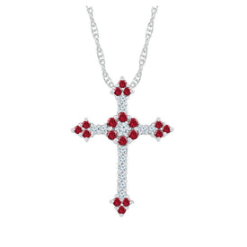 Radiant Love Cross Pendant | 10kt White Gold Womens Round Lab-Created Ruby Cross Pendant 1 Cttw | Splendid Jewellery Top view from the 10Kt White Gold Womens Round Lab Created Ruby Cross Pendant 1 Cttwpin249947 collection by Splendid Jewellery
