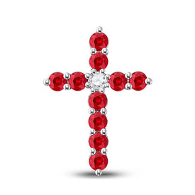 Radiant Ruby Cross Pendant | 10kt White Gold Womens Round Lab-Created Ruby Cross Pendant 7/8 Cttw | Splendid Jewellery Top view from the 10Kt White Gold Womens Round Lab Created Ruby Cross Pendant 7 8 Cttwpin249924 collection by Splendid Jewellery