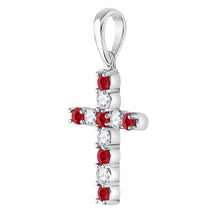 Load image into Gallery viewer, Radiant Love: 10kt White Gold Womens Round Lab-Created Ruby Faith Cross Pendant 3/8 Cttw Side view from the 10Kt White Gold Womens Round Lab Created Ruby Faith Cross Pendant 3 8 Cttwpin249922 collection by Splendid Jewellery