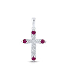 Radiant Ruby and Diamond Cross Pendant Top view from the 10Kt White Gold Womens Round Ruby Diamond Cross Pendant 1 1 5 Cttwpin218786 collection by Splendid Jewellery