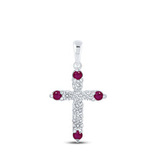Load image into Gallery viewer, Captivating Crimson Cross Pendant | 10kt White Gold Womens Round Ruby Diamond Cross Pendant 1/2 Cttw | Splendid Jewellery Top view from the 10Kt White Gold Womens Round Ruby Diamond Cross Pendant 1 2 Cttwpin218713 collection by Splendid Jewellery