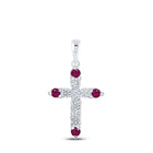 Captivating Crimson Cross Pendant | 10kt White Gold Womens Round Ruby Diamond Cross Pendant 1/2 Cttw | Splendid Jewellery Top view from the 10Kt White Gold Womens Round Ruby Diamond Cross Pendant 1 2 Cttwpin218713 collection by Splendid Jewellery