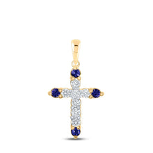 Load image into Gallery viewer, Enchanting Sapphire and Diamond Cross Pendant product  Top View from Splendid Jewellery