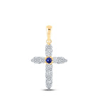 10kt Yellow Gold Gemstone Cross Pendant with Blue Sapphire and Diamonds - A Mesmerizing Symbol of Elegance and Faith product  Top View from Splendid Jewellery
