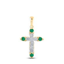 Load image into Gallery viewer, 10kt Yellow Gold Gemstone Cross Pendant - A Captivating Blend of Elegance and Spirituality - Top View